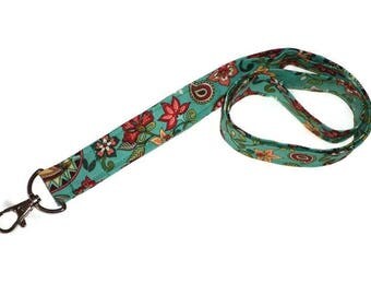 Elegant floral lanyard, teacher lanyard, paisley lanyard with lobster clasp, key ring lanyard, pink flowers ID badge holder!