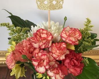 Crown Centerpiece Picks, Glitter Crowns on a Stick, Prince Crowns, King Crowns, Centerpiece Sticks, Glitter Crown Centerpiece (Set of 3)