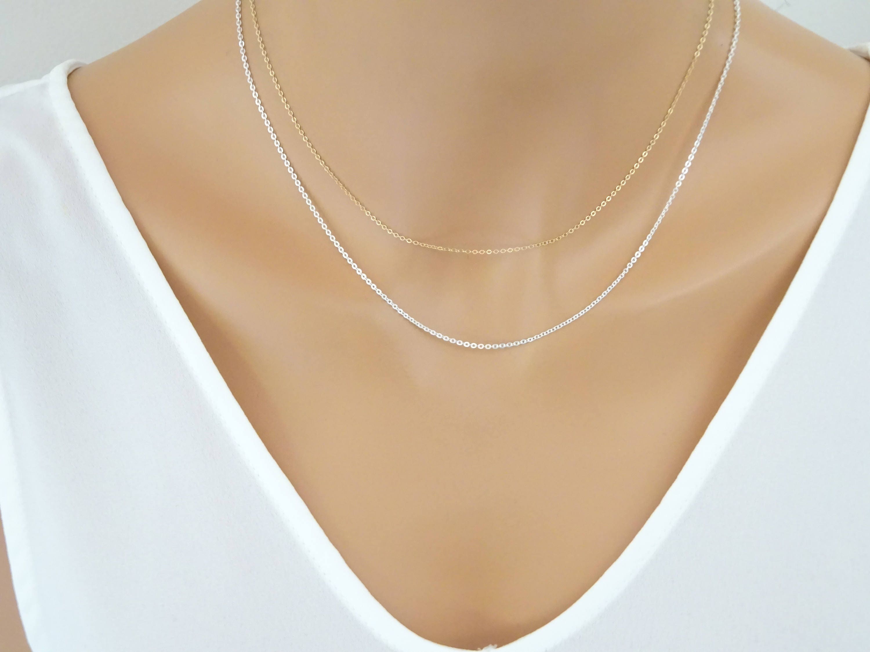 Plain Chain Necklace Fine Sterling Silver Chain Thin Cable