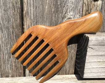 Premium Handmade Green SANDALWOOD 5.5" Pick Tease Teasing Handle Detangler Wide 8 Row Thick Deep Toothed WOOD Hair COMB Dixie Cowboy w34