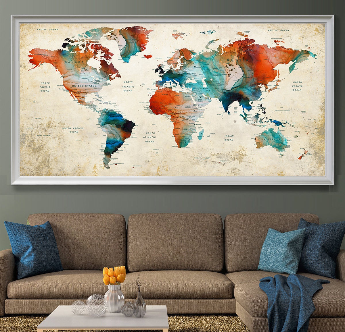 Push Pin Map Large World Map Wall Art Push pin travel map