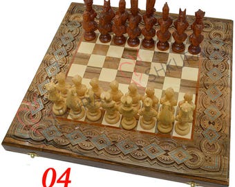 Egypt Chess Set Egyptian pharaoh Chess Ancient Egypt chess board Chess pieces Backgammon table Chess set Backgammon set Carved wood Handmade
