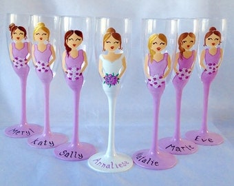 Wedding Glasses/ Painted Glasses/ Wedding Gift/ Bridal/ Champagne Flute/ Wine Glass / Unique / Personalized / Wedding Glasses / Bridesmaids