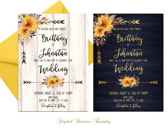 Rustic Wedding Invitation Printable Set Sunflowers Boho Country Floral With Navy Rustic Wedding Invitation Printable Set Sunflowers Boho Country Floral With Navy