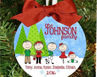 Snow Family Christmas Ornament, Character Ornament, Personalized Ornament, Xmas Ornament, Christmas Gift, Holiday Gift