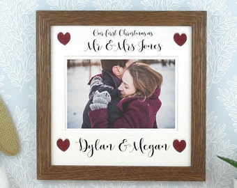 Our first christmas as Mr and Mrs, Photo frame, Picture frame, Personalised. Mr and Mr, Mrs and Mrs also available.