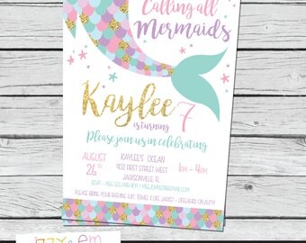 Mermaid Birthday Party - Mermaid Birthday Invitation - Mermaid Party - Girls Mermaid Birthday - Pool Party - Printable Birthday Invitation