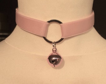 Kitten play collar | baby pink choker | with SILVER bell | kawaii | Lolita | fetish choker | pet play collar