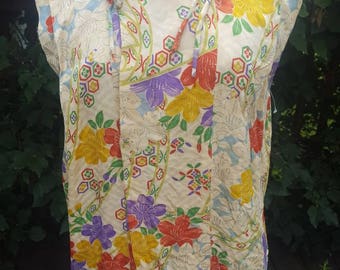 1920s Asian Style Blouse 1930s Floral Silk Pongee
