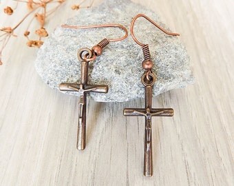 cross earrings Gothic earrings copper earrings Gothic jewelry halloween earrings easter jewelry metal earrings Teen girl earrings Simple