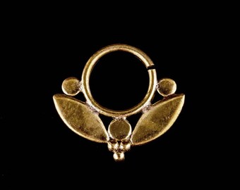 Tribal septum ring large bold boho gold brass indian ethnic gypsy bohemian steam punk body jewelry nose ring 18g 1mm gauge 10mm BS47
