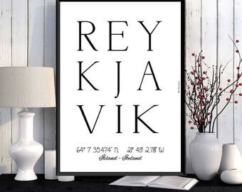 Reykjavik poster, Iceland print, Wall art decor, Reykjavik city print, Office wall decor, City poster, Reykjavik printable, Typography print