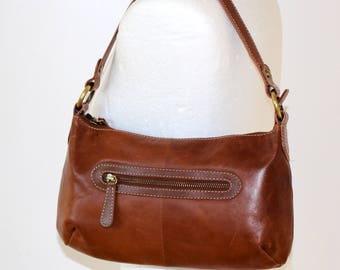 Dark Tan Leather Handbag, Light Brown Leather Handbag, M&S Brown Leather Bag, Baguette Style Leather Handbag