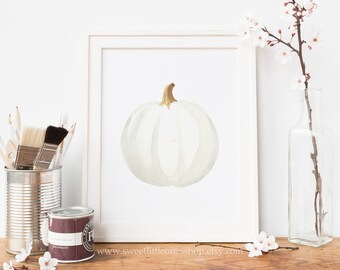 Watercolor White Pumpkin Printable Wall Art Fall Pumpkin Decor Fall Print Thanksgiving Decor White Pumpkin Print Fall Decor Pumpkin Print