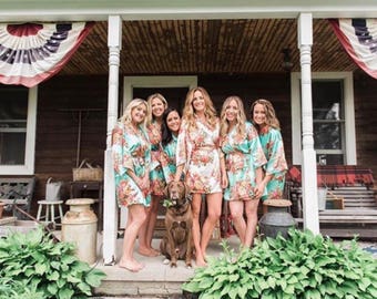 Bridesmaid Robes Floral Satin Robes Bridal Wedding Robe Bride Silk Kimono Robes Kimono Robes Bridesmaid Gift Bridesmaid Proposal Floral Robe