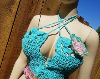 Sweet Like Cotton Candy Crocheted Halter Top