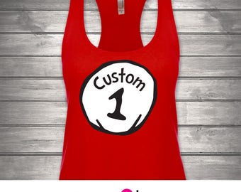 1-Womens Racerback Tank, Customize Name Custom Title, Dr. Seuss Thing 1 Thing 2, Cat in the Hat, Disney, Universal Studios, Couples Shirts