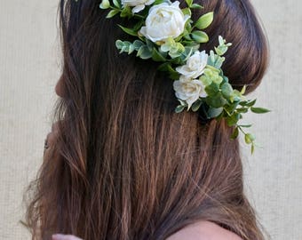 Flower crown wedding, white flower crown, bridal flower crown adult, flower girl crown, flower headpiece