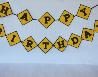 Printable Construction Happy Birthday Banner for a