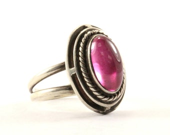Vintage Oval Tourmaline Stone Ring 925 Sterling RG 2454