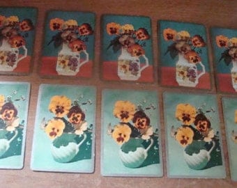 10 Vintage Playing Cards (Pansies In Vases)