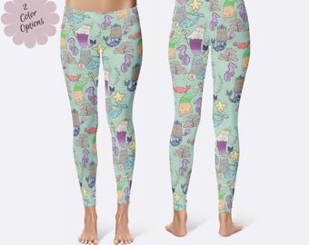 MerKitten Leggings, Mermaid Cats Leggings, Mermaid Leggings, Ladies Leggings, Unique Leggings, Print Leggings, Yoga Pants, Capri Leggings