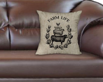 Farm Life Farmhouse Style Burlap Pillow Cover Farm Life Farmhouse Style Burlap Pillow Cover