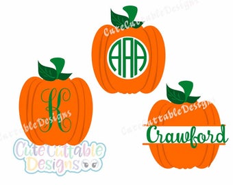 Fall Pumpkin Monogram Frame SVG Cut Files, Split monogram, Thanksgiving, Cut File designs for Cricut and Silhouette Studio Digital Cut Files