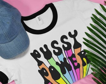 Pussy Power Ringer, pride shirt, lesbian, pride rainbow, lgbt pride, gay rainbow, feminist shirt, pride shirts, pride gift, rainbow shirt