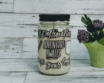 Organic Beeswax Candles - Adventure Awaits - Scented Beeswax Candles - Mason Jar Candle - Beeswax Candles - 16 oz Candle - Soy Candles