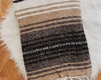 Boho vintage neutral falsa blanket | brown gray Mexican blanket | vintage Mexican textile | vintage Mexican rug | Mexican blanket