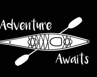 Kayak Decal, Adventure Awaits, Adventure Decal, PNW, Vinyl Kayak Decal, Kayak Sticker, Car Decal