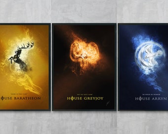 Game of Thrones Art Bundle - House Arryn Poster Print - Game of Thrones Wall Art - Greyjoy Portrait - Living Room Wall Decor - GOT A3 Art