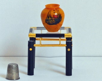 Lamp table for the modern dollhouse - black and brass - plexiglas top - vintage dollhouse decor - miniature living room - collectors table
