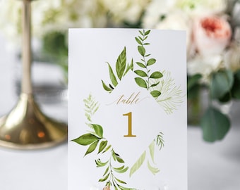 Greenery Wedding Modern Wedding Seating Chart Table Numbers Editable Table Numbers Template Seating chart Template Table Numbers Template