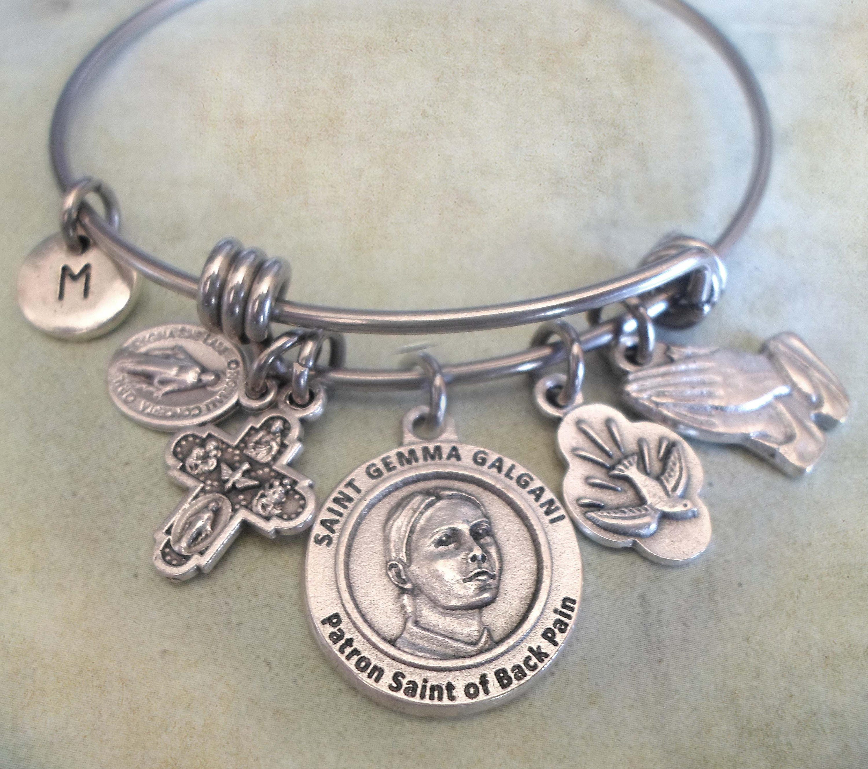 Back Pain Patron Saint Healing Bangle Bracelet St. Gemma