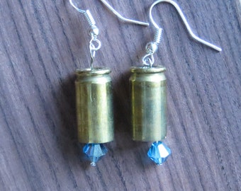 Upcycled Bullet Casing Earrings with Crystal Bead