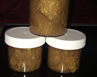 Summer Gold Rush! Clear slime with gold glitters.