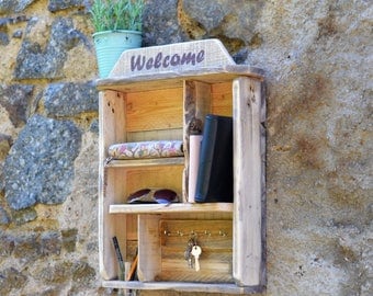 Furniture entree_bois Naturel_ Organizer Mural_ Range Courrier_ door keys storage Poche_casier life and organisation_range phone