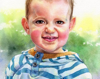 Portrait Personnalisé Enfant Aquarelle sur Commande