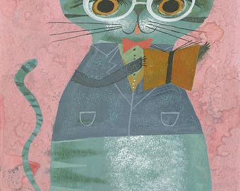 Simon reading the classics. Limited edition print by Matte Stephens.