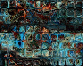 Blue Ice Cubes Marble Artist Made Vibrant Silky Fabric Fashion By The Yard Home Decor