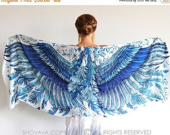 SALE Silk Scarf, Wings Shawl, Gift for Her, Long Scarf, Wrap Scarf, Engagement Gift, Oversized Scarf, Art Scarf, Wings on Wraps, Silk Sarong