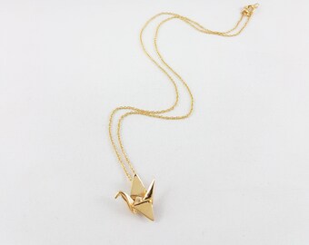 3D Printed Jewelry,Origami Crane Necklace,Origami Jewellery,Origami Pendant,First Anniversary Gift,Gold Origami Necklace,Paper Anniversary