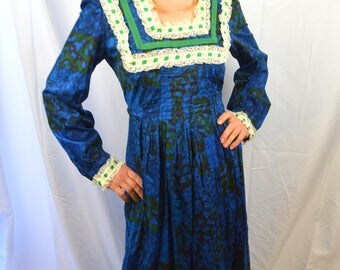 Rare 1970s Vintage Hippie 70s Maxi Tent Dress - Pantel