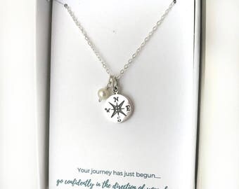 Silver Compass Necklace - World Traveler Necklace - Custom Birthstone Necklace - Wanderlust Necklace - Sterling Silver Everyday Necklace