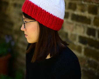 Where's Waldo Inspired Hat, Where's Wally Hat, Pom Pom Knitted Hat, Women's Knitted Hat, Men's Knitted Beanie,