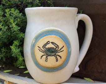 Maryland Blue Crab Mug in White and Blue, Crab Mug, Coffee Mug 15 ounce size