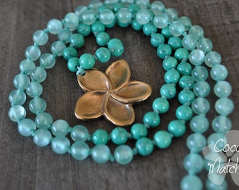 Collier long - Fleur exotique - Frangipanier - Plumeria - Bijou exotique - Aqua necklace - Coco Matcha