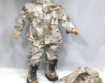 American Girl size USMC Uniform 2017 including Desert Camo Boots, with OPTIONAL Duffle Bag available
